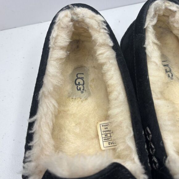 UGG Ansley Suede Black Slide On Fur Slippers Womens Comfort - Picture 4 of 8